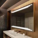 Miroir salle de bain LED Neonis Maroc – Verre Saint-Gobain 6 mm – Vue en angle 3/4 avec finition polie haut de gamme – Miroir sur mesure haut de gamme