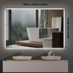 Miroir LED rectangulaire LINEA rétroéclairé, vue de face, en verre Saint-Gobain 6 mm sur mesure pour salle de bain moderne au Maroc