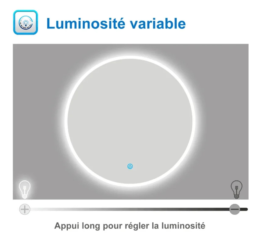 Miroir rond tactile salle de bain LED TOUCHY avec luminosité variable réglable