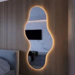 Miroir Wave LED design ondulé avec meuble suspendu, verre Saint-Gobain 6 mm