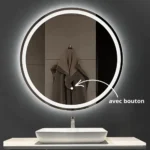Miroir LED rond AURA TOUCH rétroéclairé avec bouton tactile, verre Saint-Gobain 6 mm sur mesure pour salle de bain au Maroc