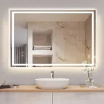 Miroir ECLISSA rectangulaire sablé pour salle de bain, en verre Saint-Gobain 6 mm, fabrication sur mesure au Maroc