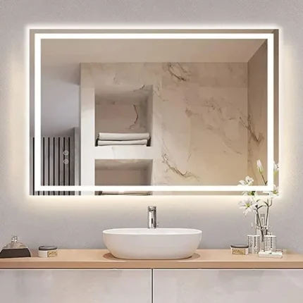 Miroir ECLISSA rectangulaire sablé pour salle de bain, en verre Saint-Gobain 6 mm, fabrication sur mesure au Maroc