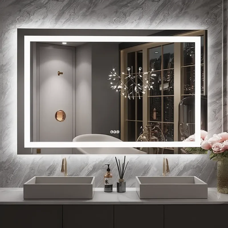 Miroir salle de bain ECLISSA sablé, design rectangulaire moderne et lumineux, verre Saint-Gobain 6 mm