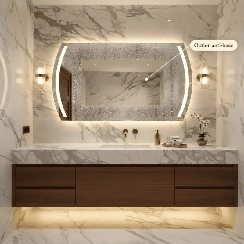 Miroir LED rectangulaire design VEGA avec option anti-buée