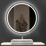 Miroir LED AURA TOUCH rond rétroéclairé, lumière LED allumée, bouton tactile intégré, verre Saint-Gobain 6 mm sur mesure Maroc