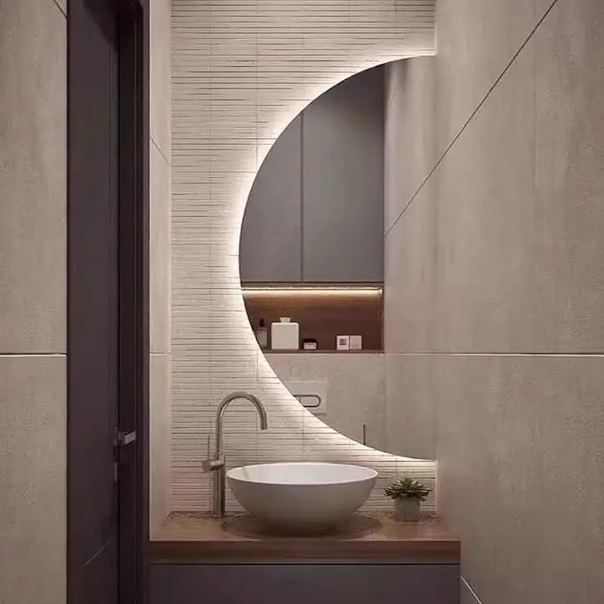 Miroir lunea – Demi-Cercle Rétroéclairé LED | Verre Saint-Gobain 6 mm – Sur Mesure Maroc Miroir lunea demi-cercle rétroéclairé LED, en verre Saint-Gobain 6 mm, sur mesure pour salle de bain au Maroc