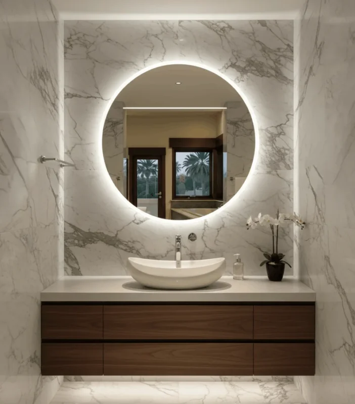 Miroir rond LED LUNA élégant pour salle de bain moderne au Maroc