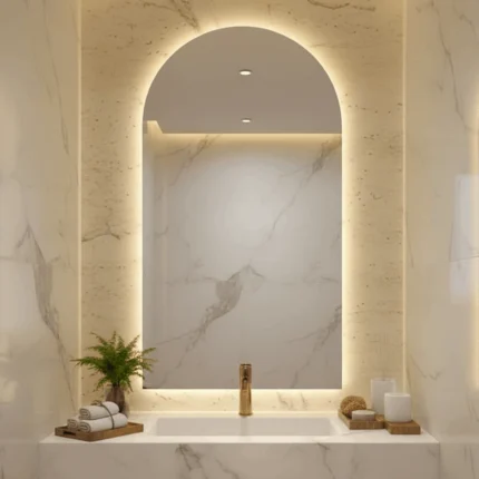 Miroir salle de bain Arcus LED sur mesure, moderne et élégant, avec éclairage intégré pour luminosité optimale