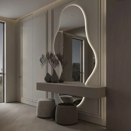 Miroir Wave LED design ondulé pour salon ou salle de bain, verre Saint-Gobain 6 mm