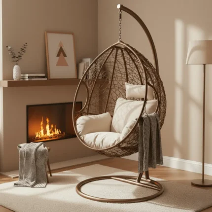balançoire bronze FabDesign avec coussins blanc cassé – modèle intérieur