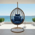 balançoire bronze FabDesign avec coussins bleu roi – modèle intérieur suspendu