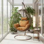 balançoire bronze FabDesign avec coussins camel – modèle intérieur suspendu