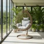 balançoire bronze FabDesign avec coussins gris clair – modèle suspendu pour intérieur et extérieur