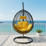 Balançoire jaune pour terrasse avec vue sur mer – mobilier design extérieur et intérieur – FabDesign Maroc