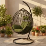 Balançoire suspendue verte – mobilier design intérieur extérieur – FabDesign Maroc