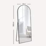 miroir Arco rectangulaire avec cadre métallique antirouille et sommet cintré, photo montrant les dimensions du miroir