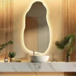 Miroir LED IRIS forme irrégulière avec éclairage monté dans une salle de bain moderne