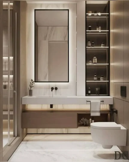 Miroir Novera rectangulaire rétroéclairé, cadre en métal noir, vue de face, design industriel chic pour salle de bain moderne, fabrication marocaine et disponible sur mesure