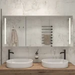 Miroir Sablis rectangulaire version large, avec deux lignes de sablage latérales, design moderne et raffiné, fabriqué au Maroc et disponible sur mesure