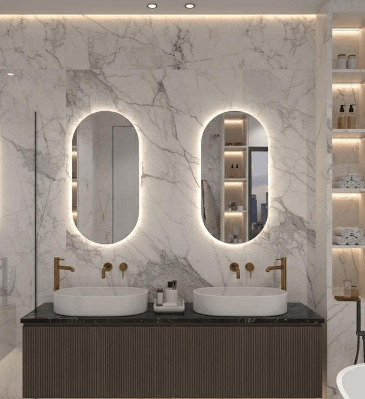 Miroir salle de bain LED EVOLA Saint-Gobain 6 mm sur mesure au Maroc