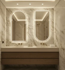 Miroir salle de bain Maroc LED Saint-Gobain 6 mm sur mesure, résistant à l’humidité