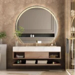 Miroir semi-cercle sablé pour salle de bain
