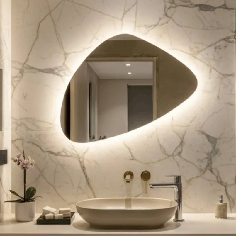 Miroir salle de bain LED AURELIOX – Vue frontale miroir salle de bain éclairé