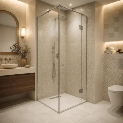 cabine de douche d'angle Névra dans une salle de bain moderne